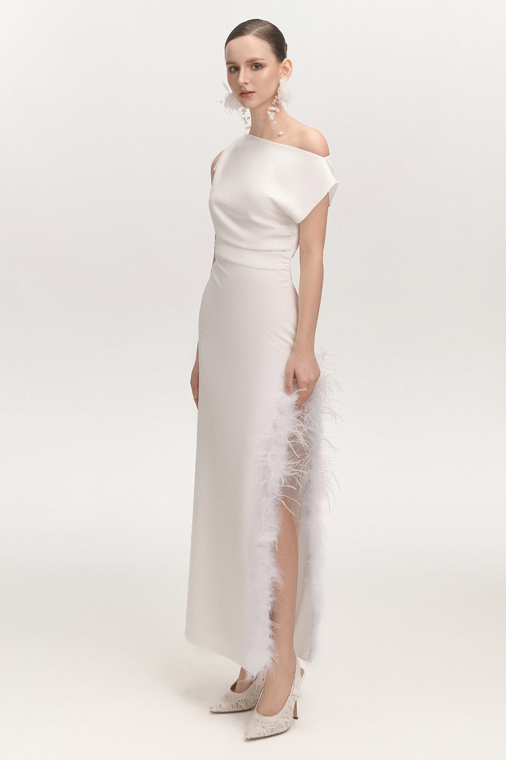 La Feme Sheath Side Slit Cotton Blend Ankle Length Dress