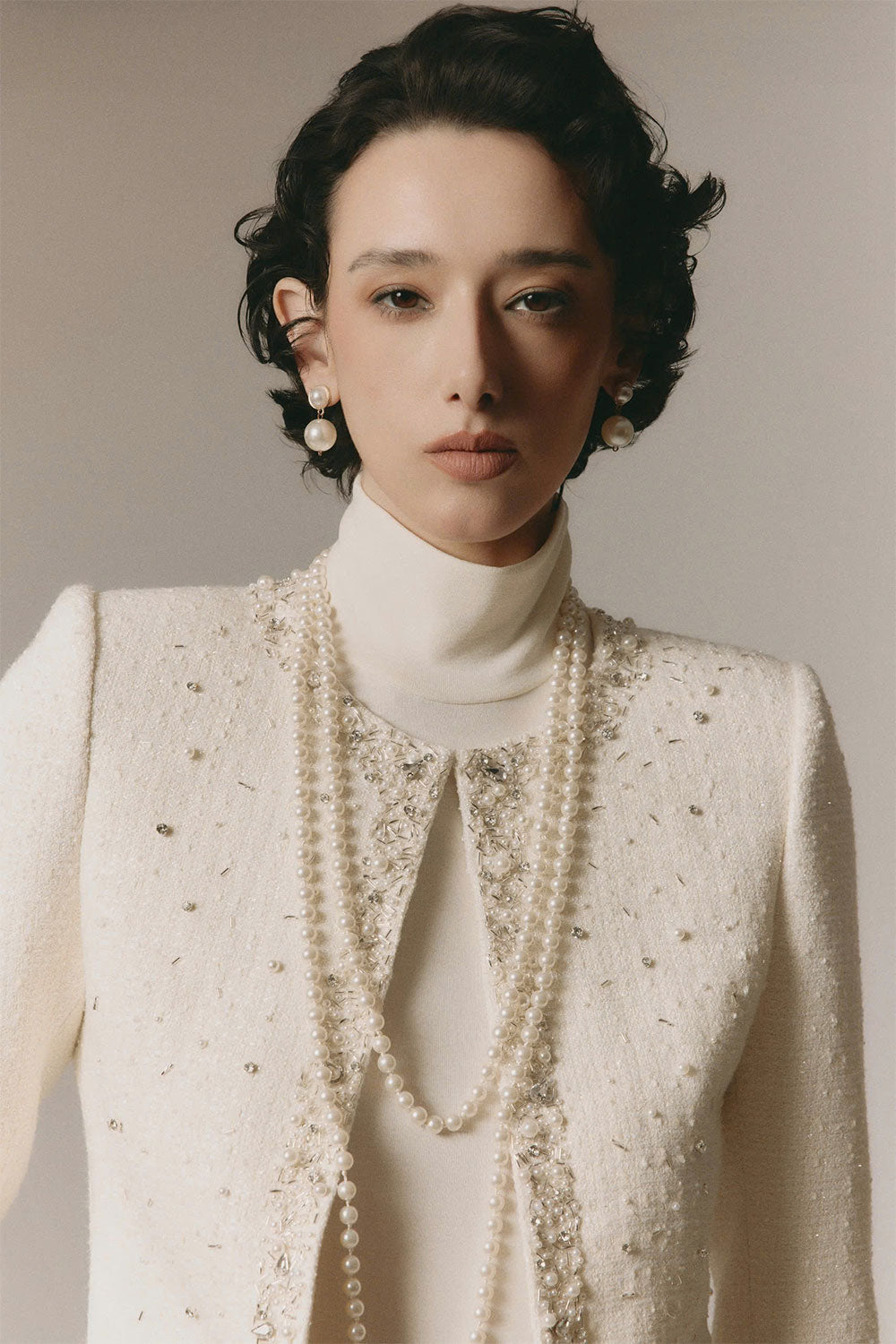 Olivia Straight Square Shoulder Tweed Jacket