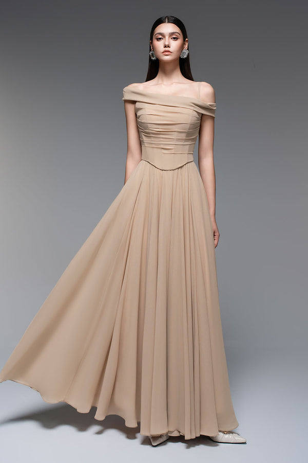 Persephone A-line Draped Chiffon Floor Length Dress