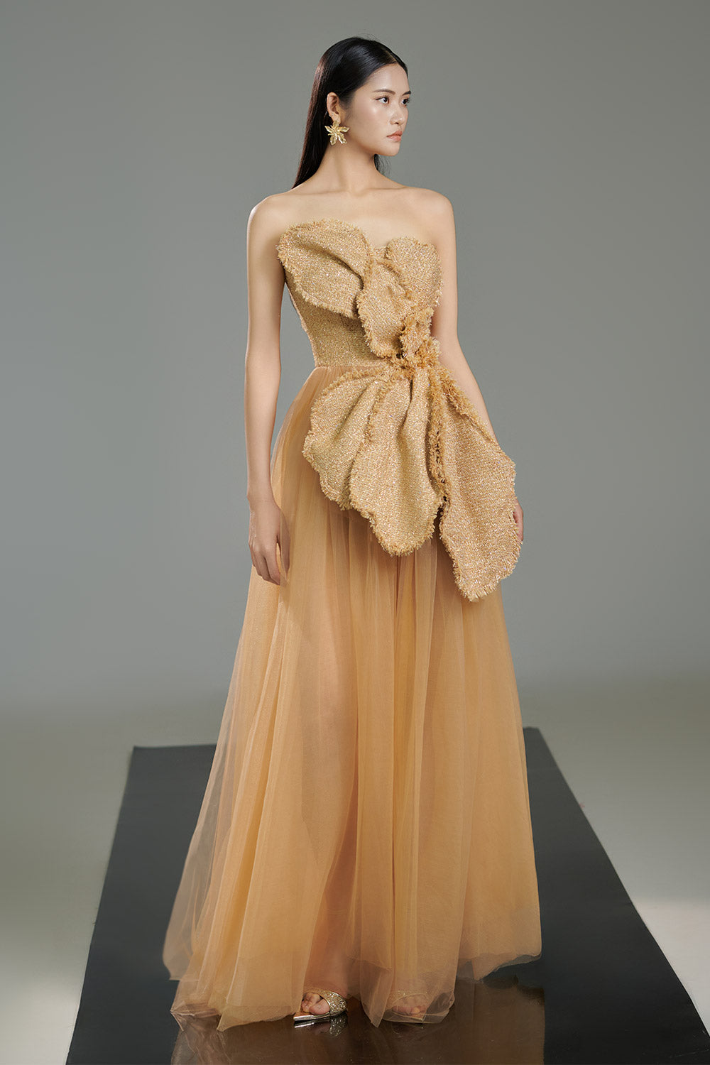 Landry A-line Gathered Polyester Floor Length Dress