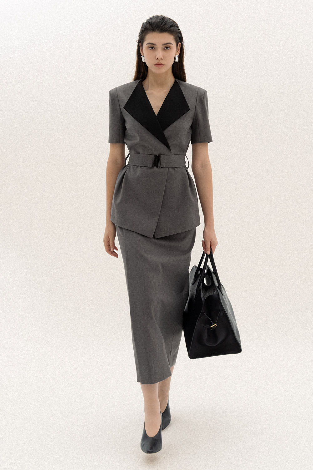 Eleanor Sheath Asymmetric Polycotton Midi Skirt