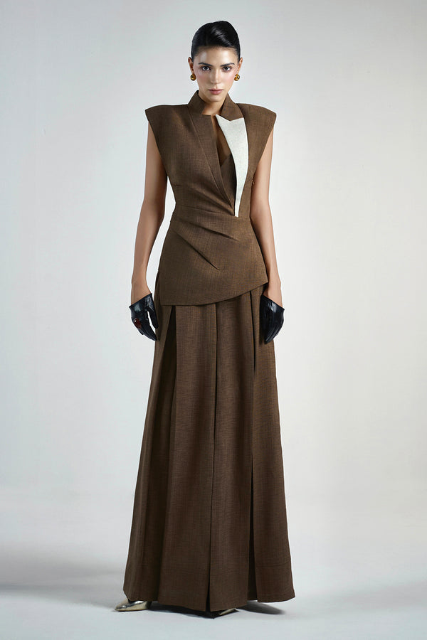 Van Sheath Peak Lapel Crinkle Crepe Top