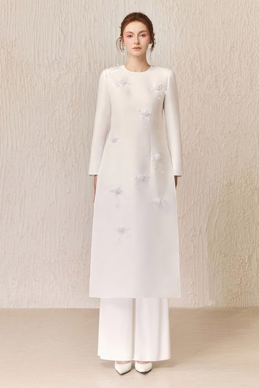 Balie A-line Long Sleeved Taffeta Calf Length Ao Dai