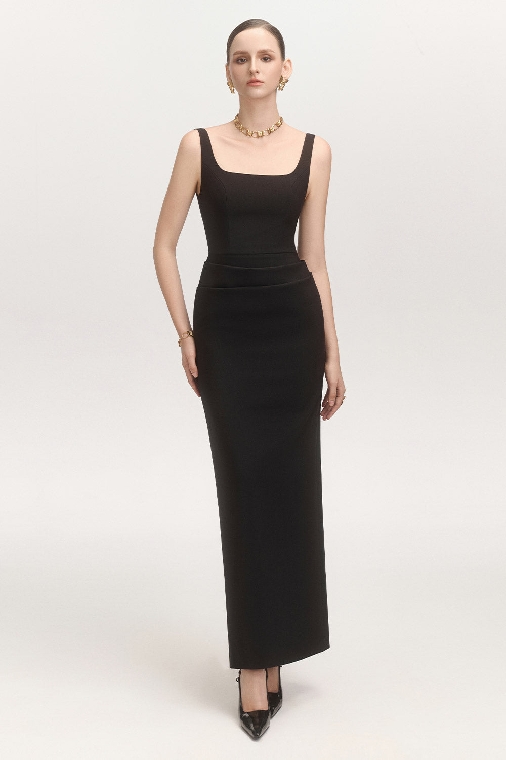 Champagne Sheath Strappy Cotton Blend Ankle Length Dress