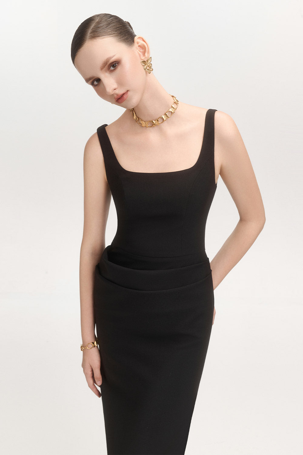 Champagne Sheath Strappy Cotton Blend Ankle Length Dress