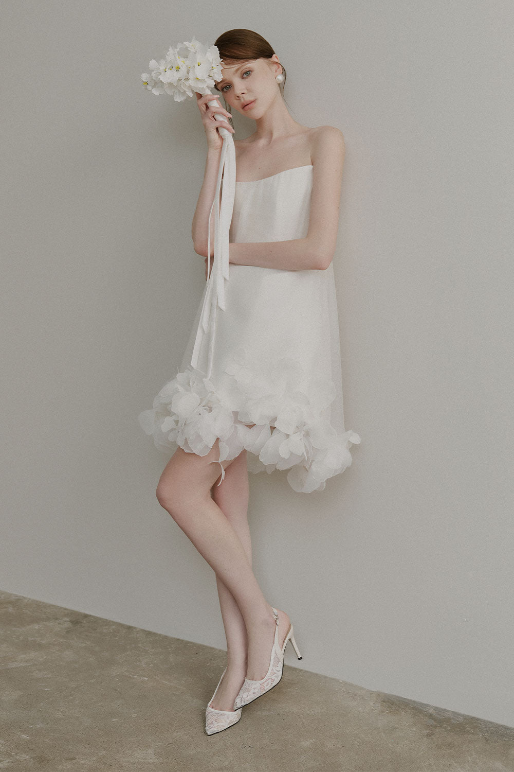 Giselle Trapezoid Flower Applique Voile Mini Dress