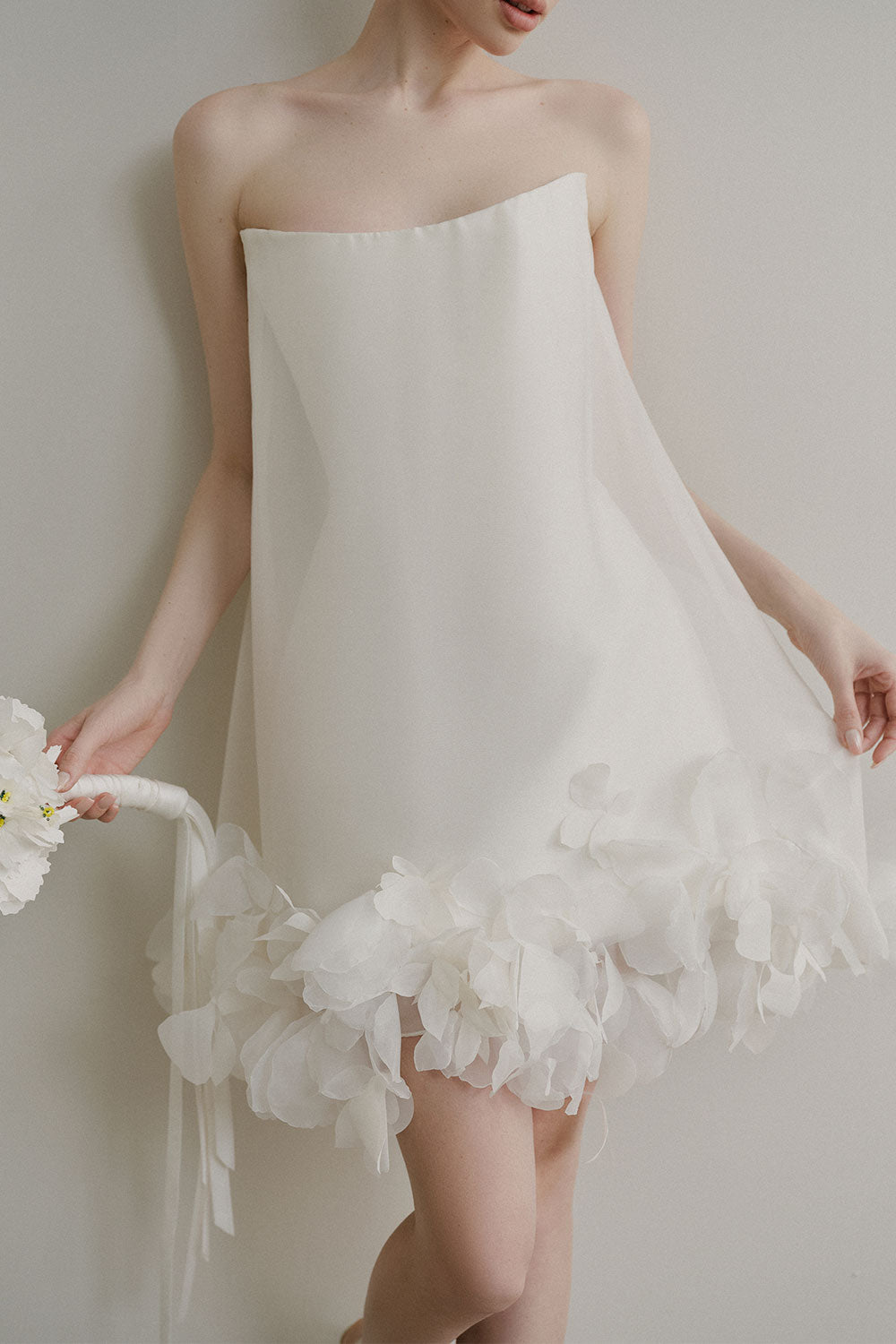 Giselle Trapezoid Flower Applique Voile Mini Dress