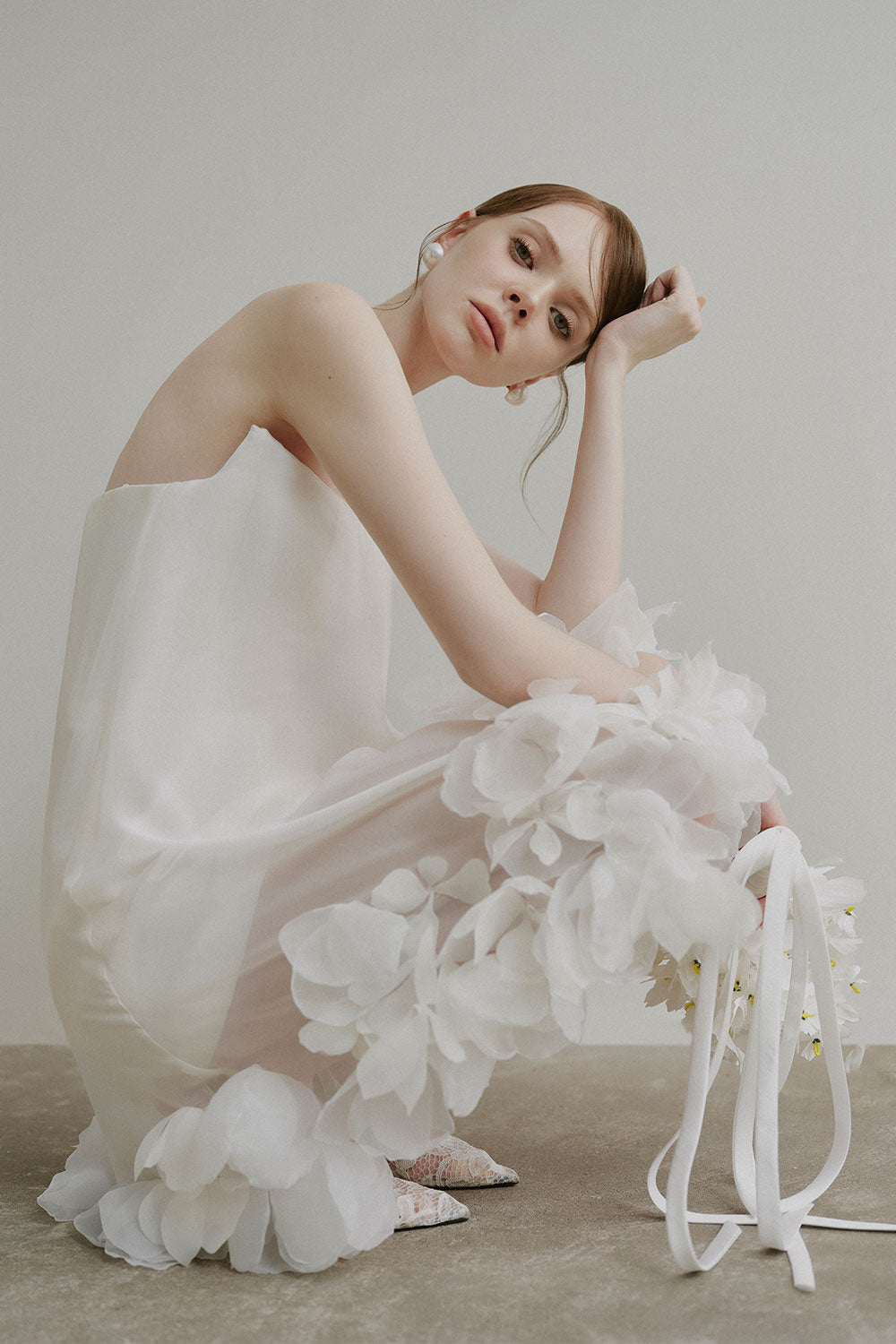 Giselle Trapezoid Flower Applique Voile Mini Dress