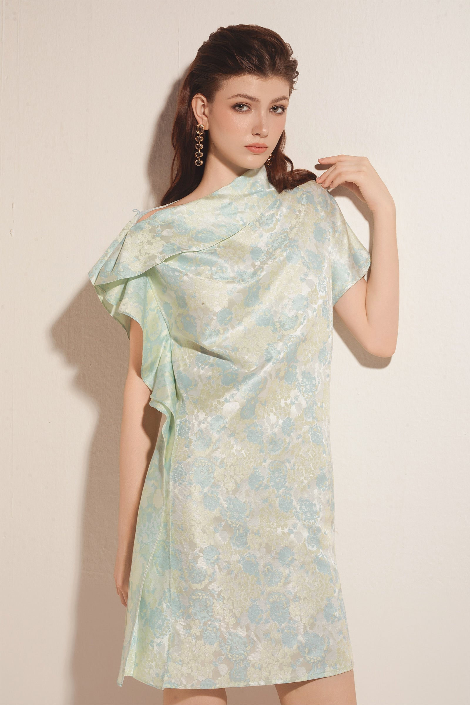 Flaura Asymmetric Neck Mini Dress