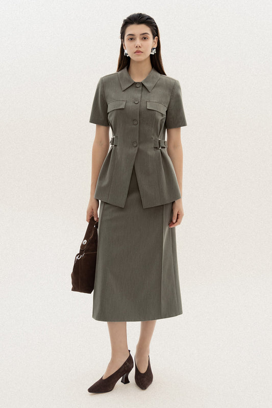 Low Peplum Short Sleeved Polycotton Top