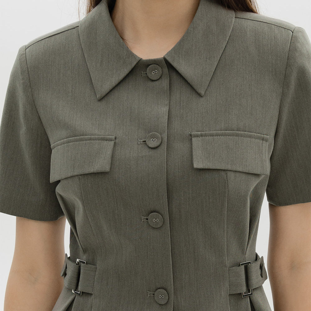 Low Peplum Short Sleeved Polycotton Top