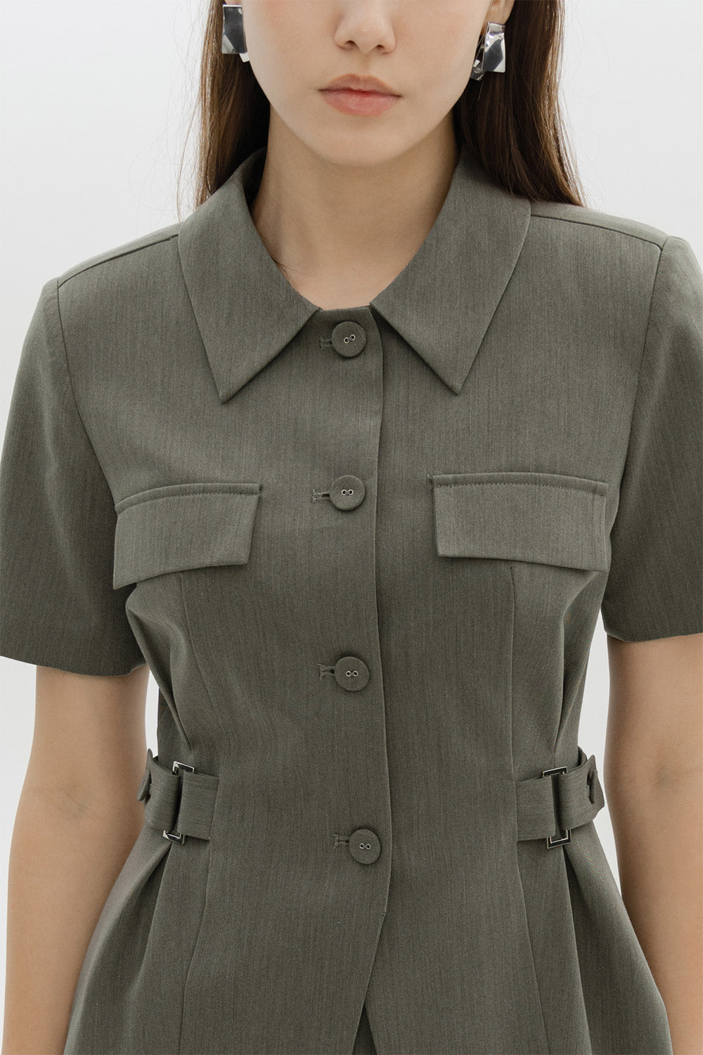 Low Peplum Short Sleeved Polycotton Top