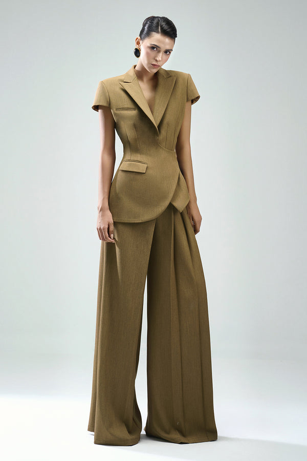 Margot Hourglass Cap Sleeved Crinkle Crepe Blazer