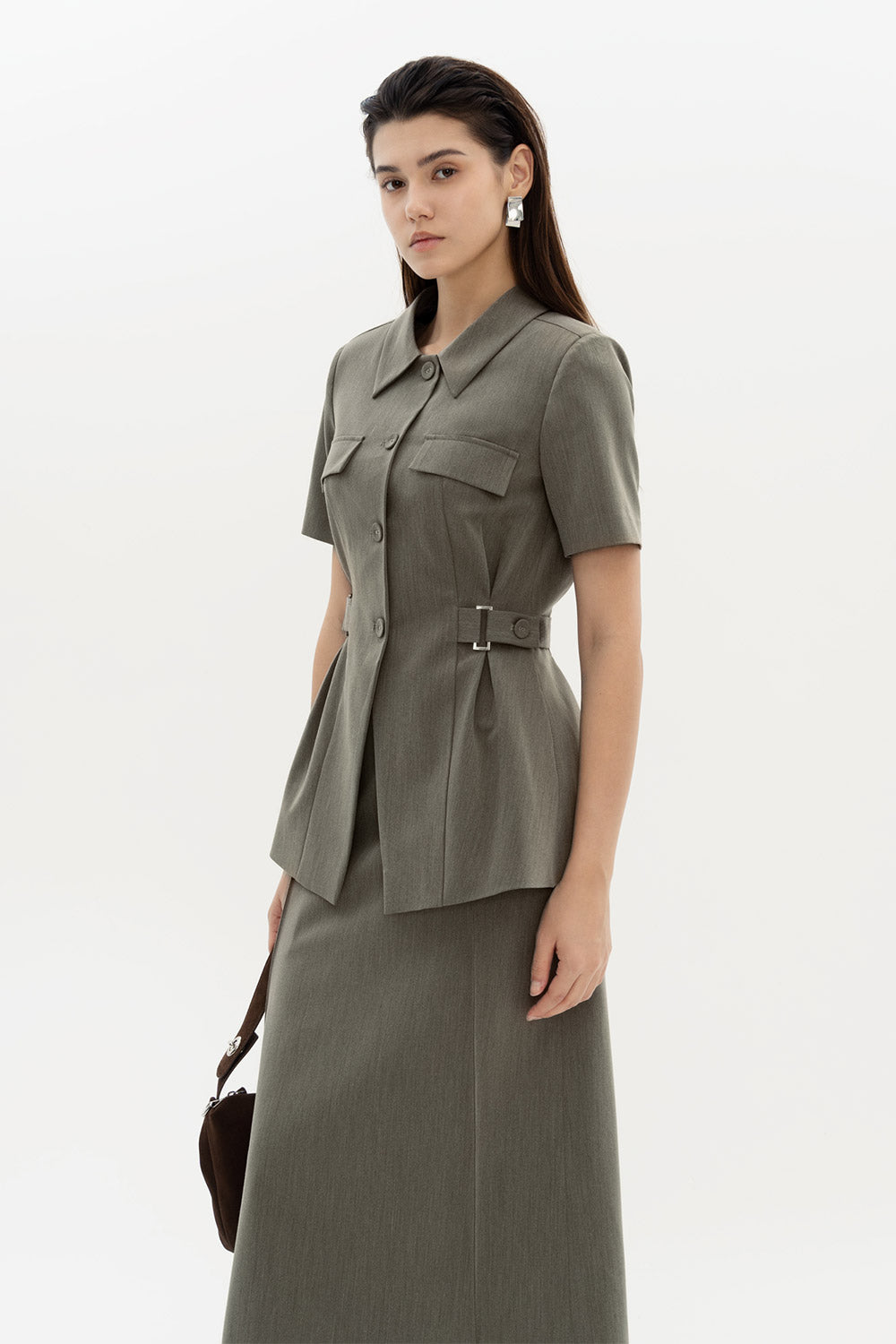 Low Peplum Short Sleeved Polycotton Top