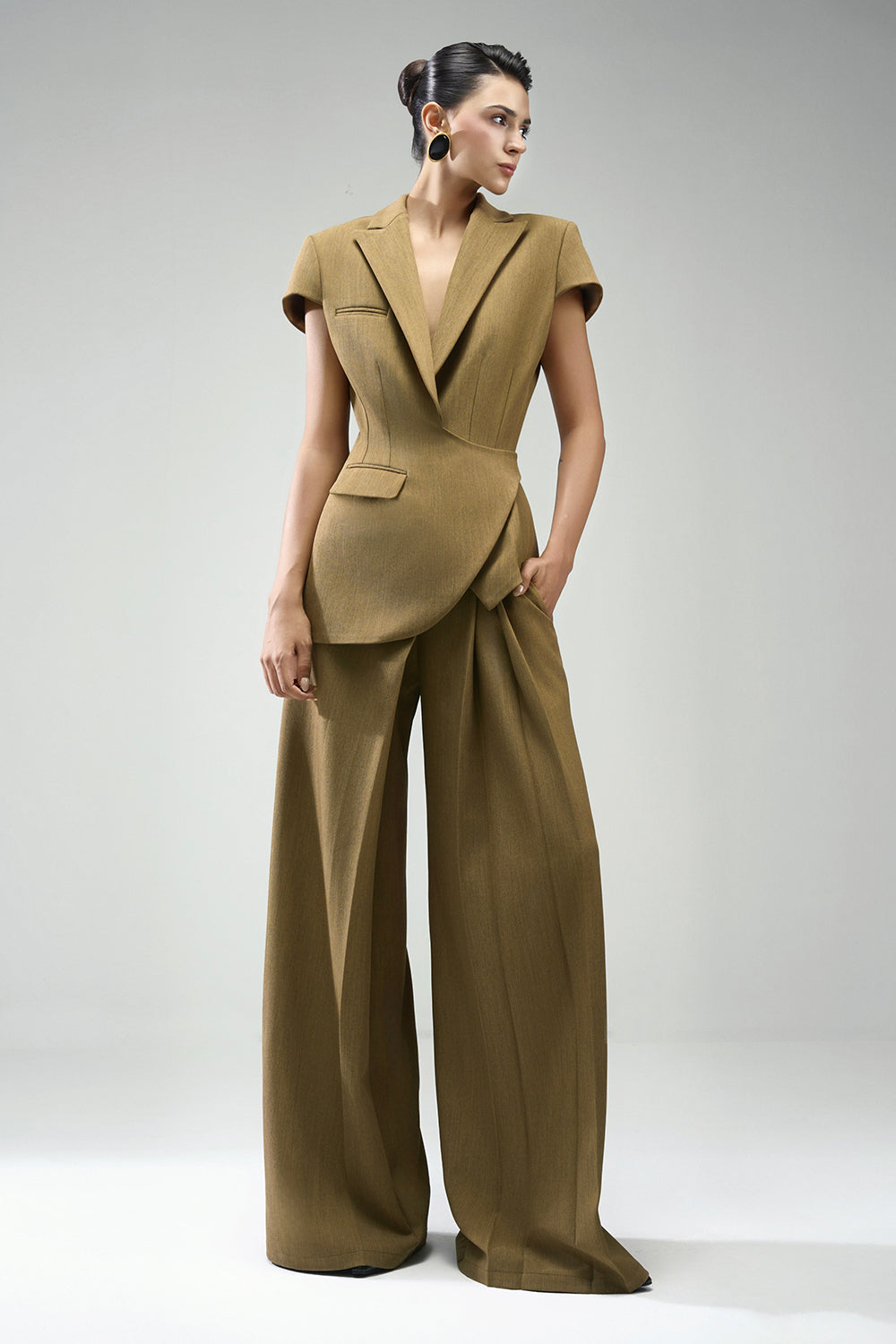 Margot Straight Draped Crinkle Crepe Floor Length Pants
