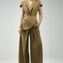 Margot Straight Draped Crinkle Crepe Floor Length Pants
