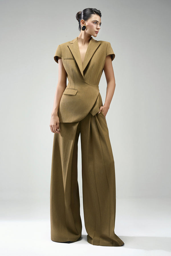 Margot Straight Draped Crinkle Crepe Floor Length Pants