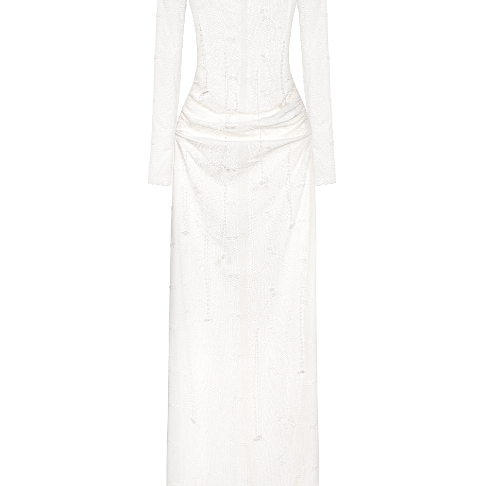 White Floral Beaded Off-shoulder Dress