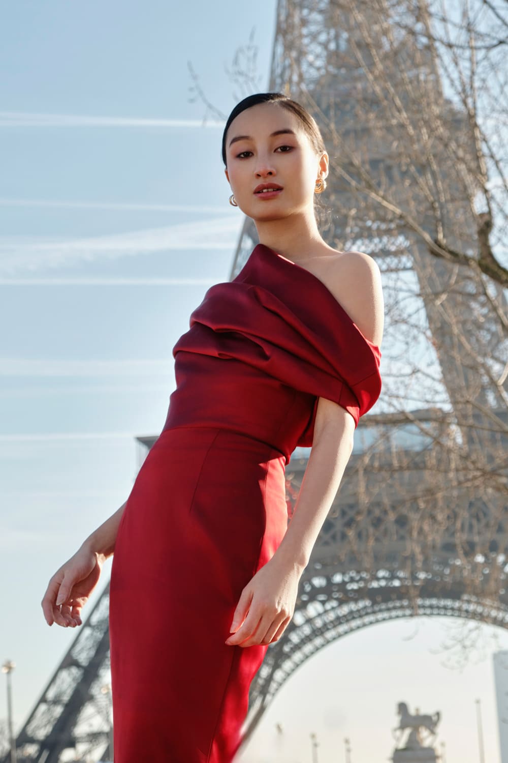 Sa Mermaid Asymmetric Neck Silk Blend Floor Length Dress