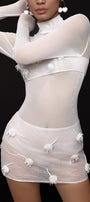 White Cherry Bodycon Long Sleeved Mesh Bodysuit