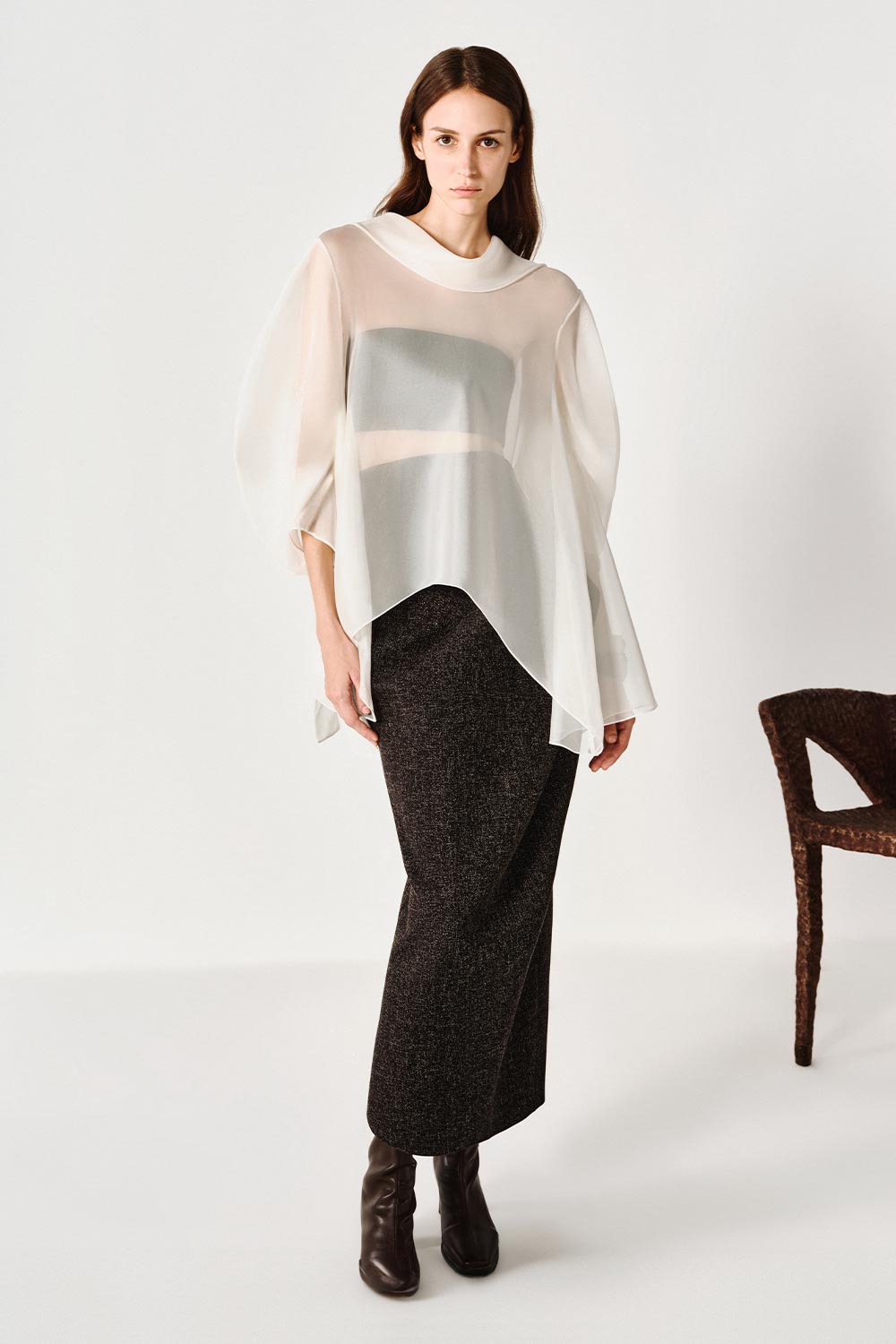 ankle cut dress Allison Strapless Cut-Out Tweed Ankle Length Dress