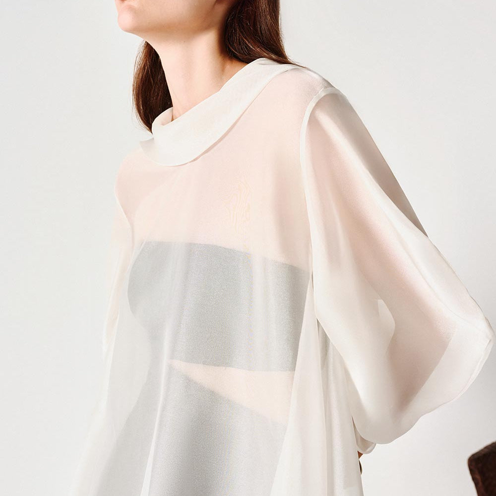 Allison Asymmetric See-Through Organza Top