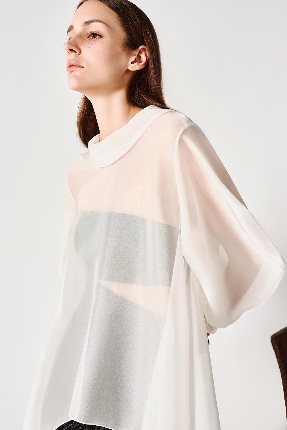 Allison Asymmetric See-Through Organza Top