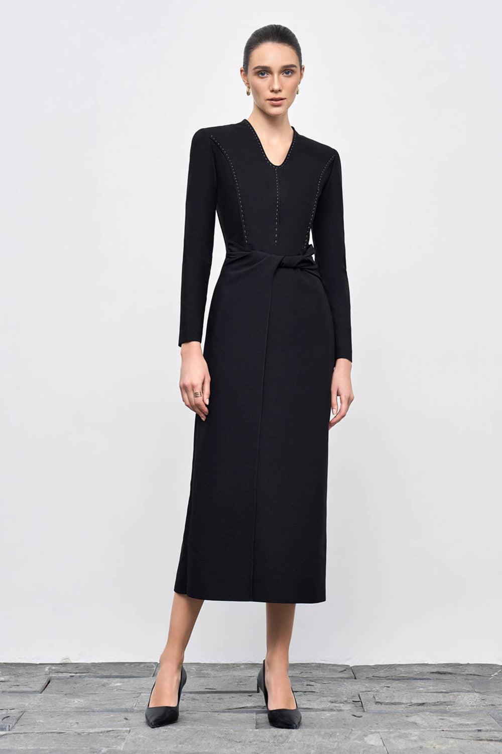 Aella Sheath Twisted Cotton Blend Midi Dress Black / S