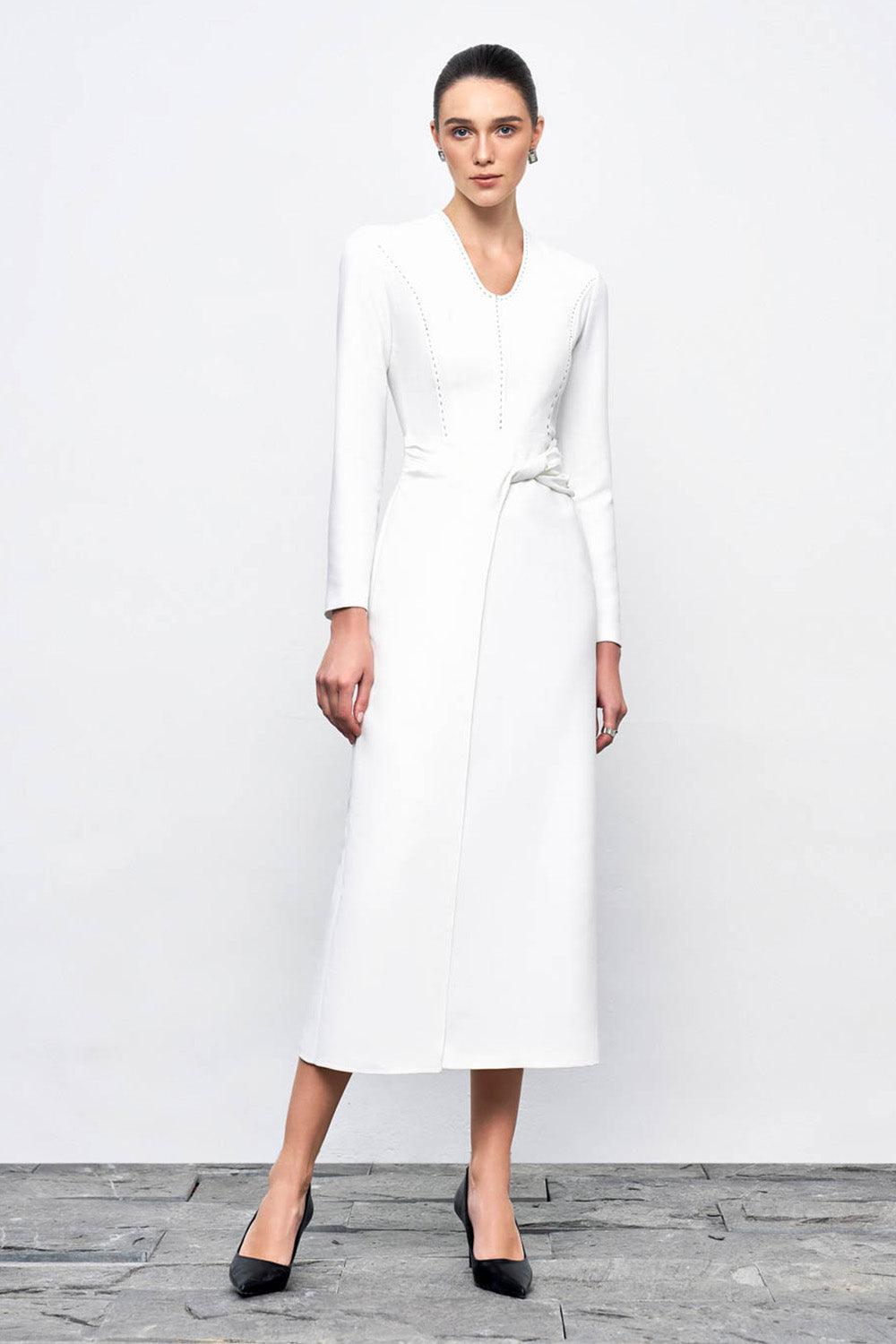 cotton blend midi dress Women's Aella Sheath Twisted Cotton Blend Midi Dress S/M/L/XL/Customize Black/White MEAN BLVD