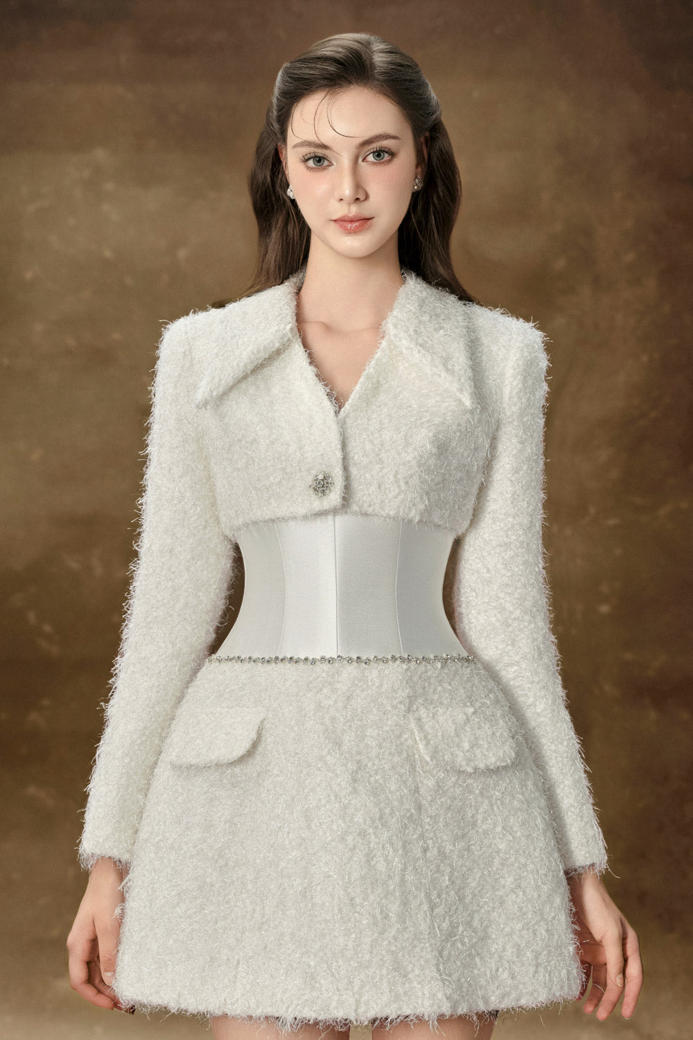 Eira Cropped Collared Neck Tweed Jacket