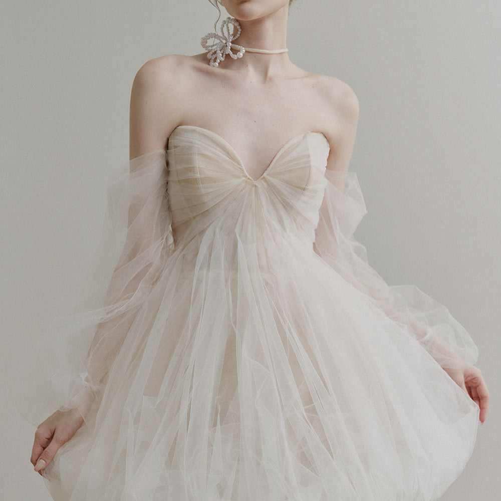 Fidelia Puffy Gathered Tulle Mini Dress