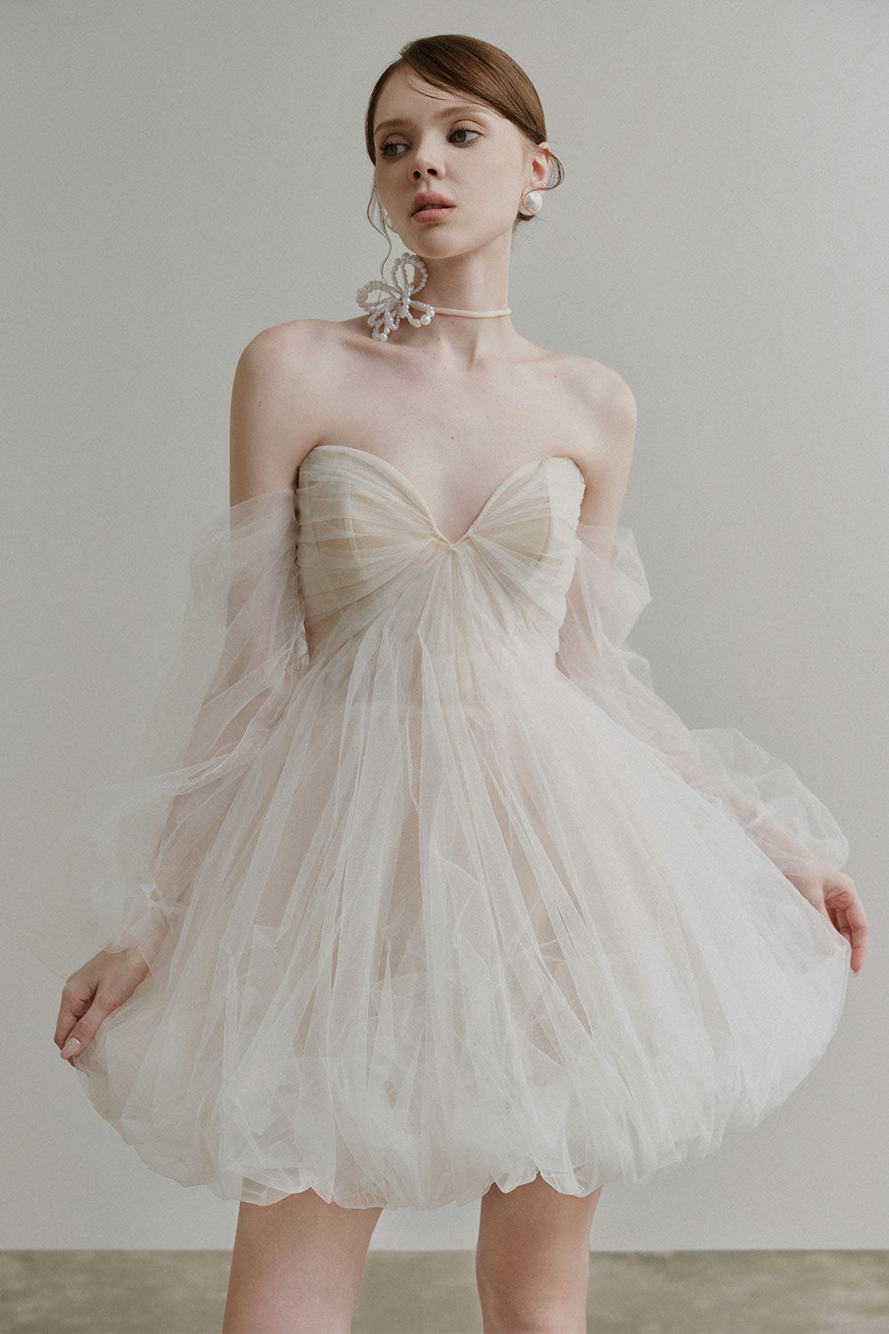 Fidelia Puffy Gathered Tulle Mini Dress