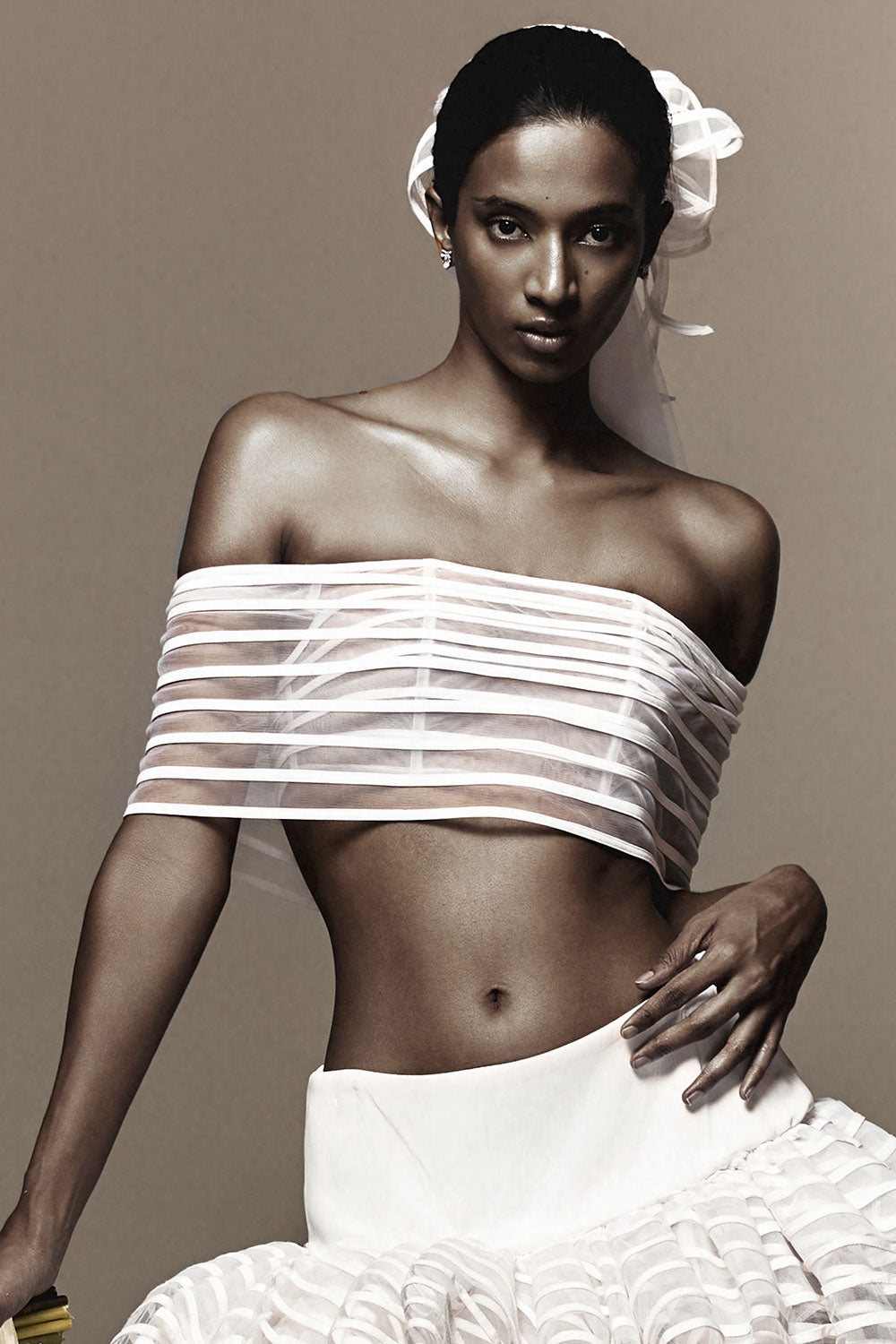 Geila Cropped Off-Shoulder Mesh Top