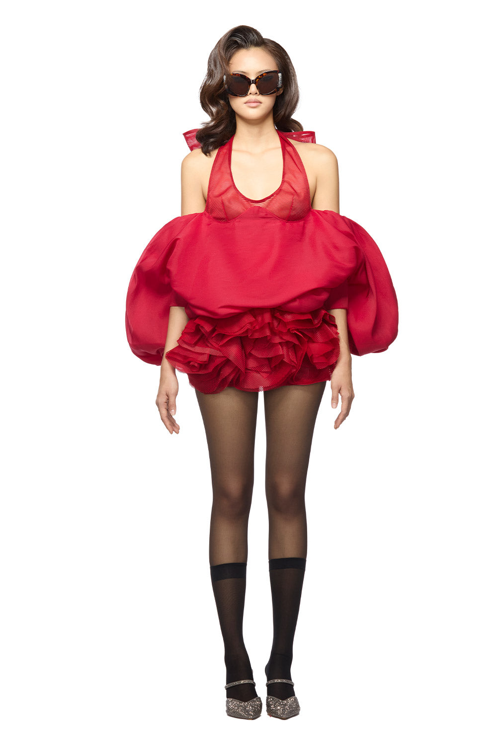 Jacobs Bodycon Puffy Sleeved Polyester Mini Dress