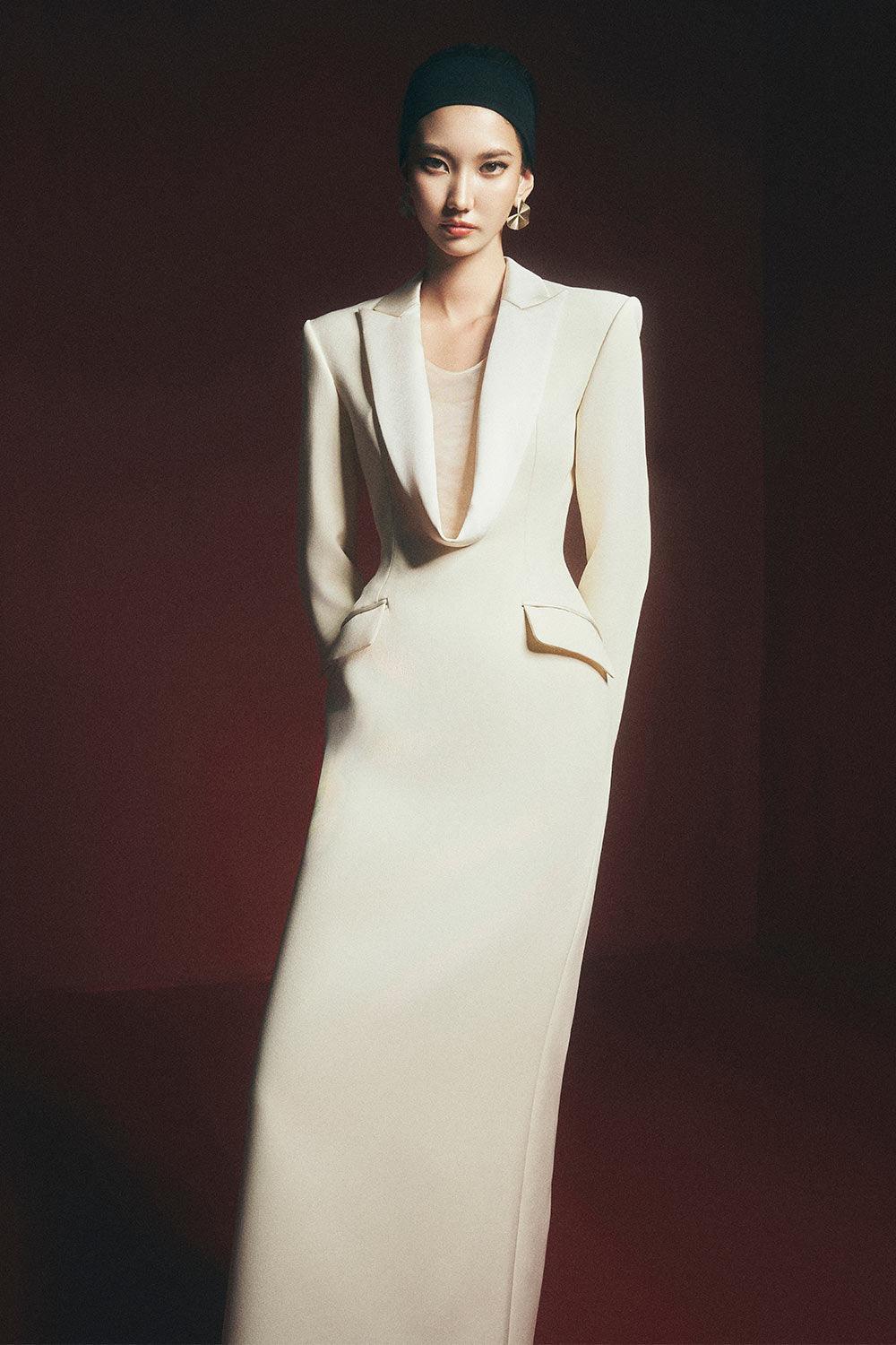 Miranda Sheath Peak Lapel Polyester Floor Length Dress
