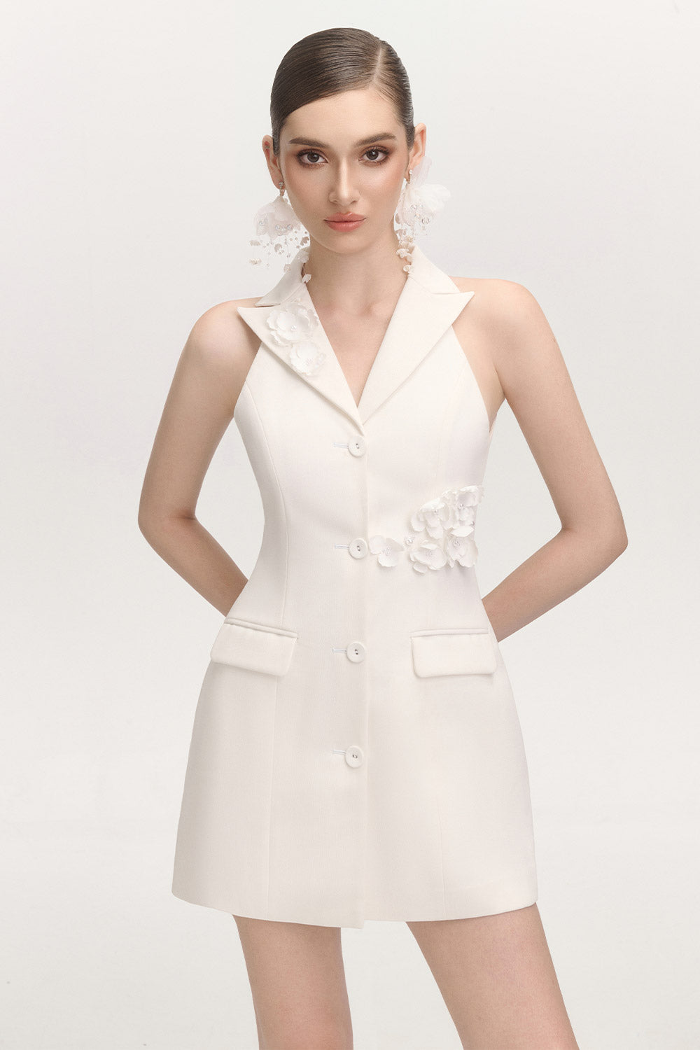 Oval A-line V-Neck Cotton Blend Mini Dress