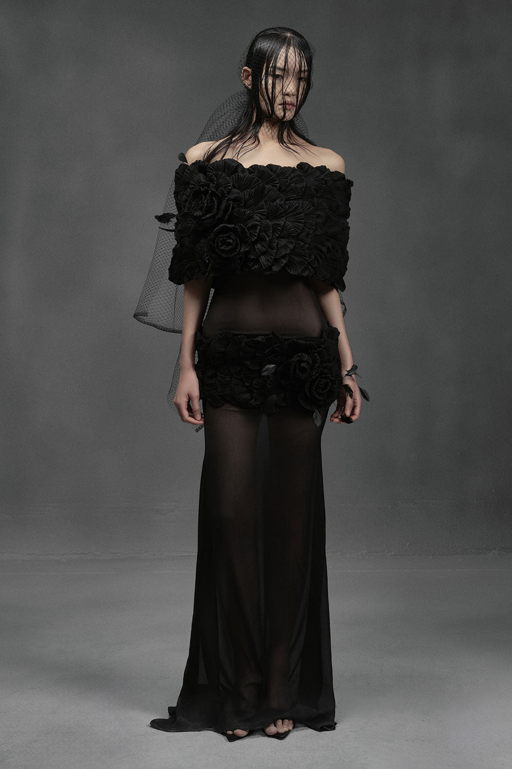 Snapper Sheath Flower Applique Chiffon Floor Length Dress