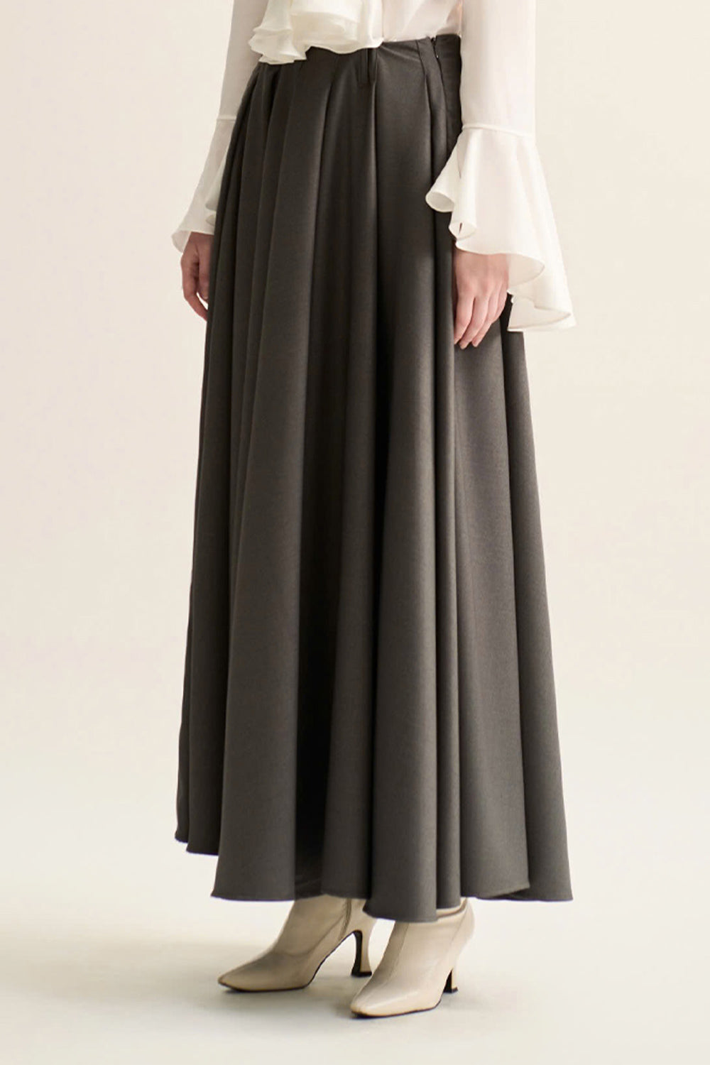 Velora A-line High Waist Wool Blend Ankle Length Skirt