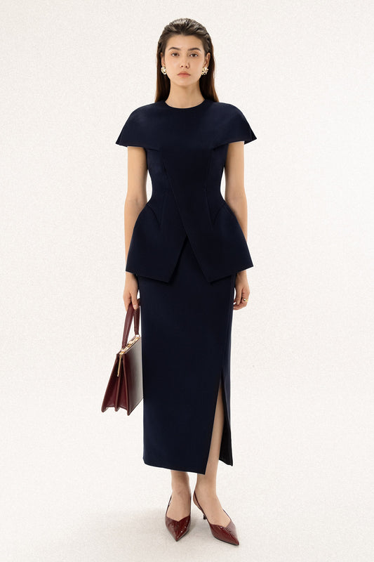 Orri Pencil Side Slit Polycotton Midi Skirt