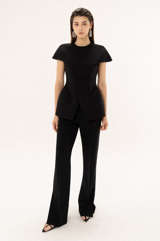 Patia Straight Ribbed Polycotton Floor Length Pants