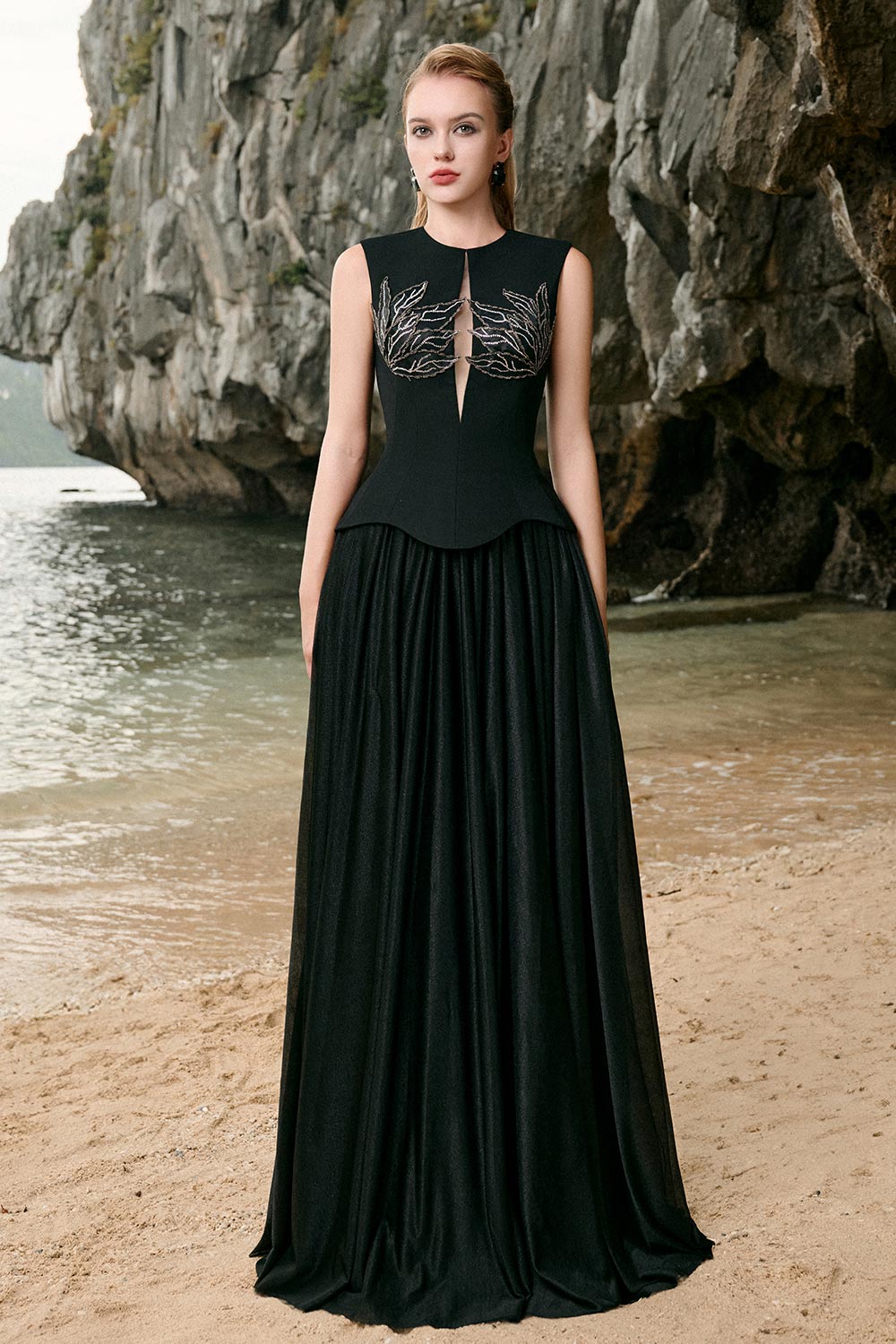 flared peplum dress Madilynn Velvet Satin Floor Length Set Black / L elopement dress Corset style bodice color:Dewberry 10 High-Neck Wedding Dresses