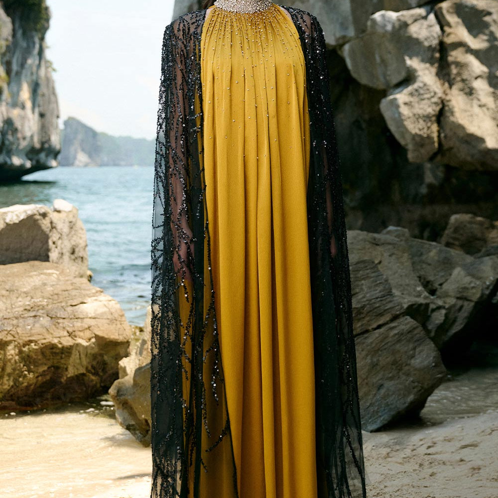 Catalina Straight See-Through Tulle Floor Length Cape