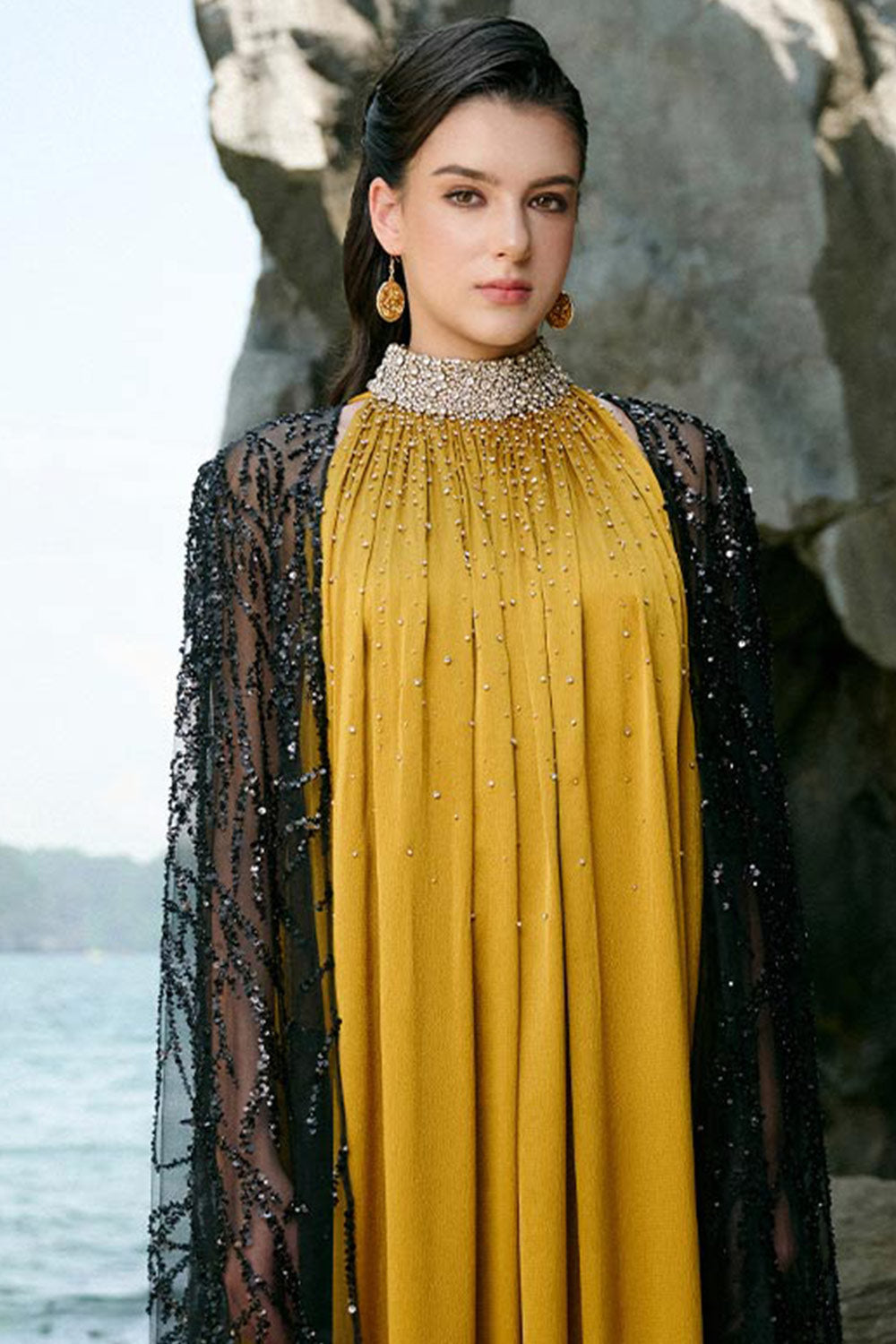 Catalina Straight See-Through Tulle Floor Length Cape