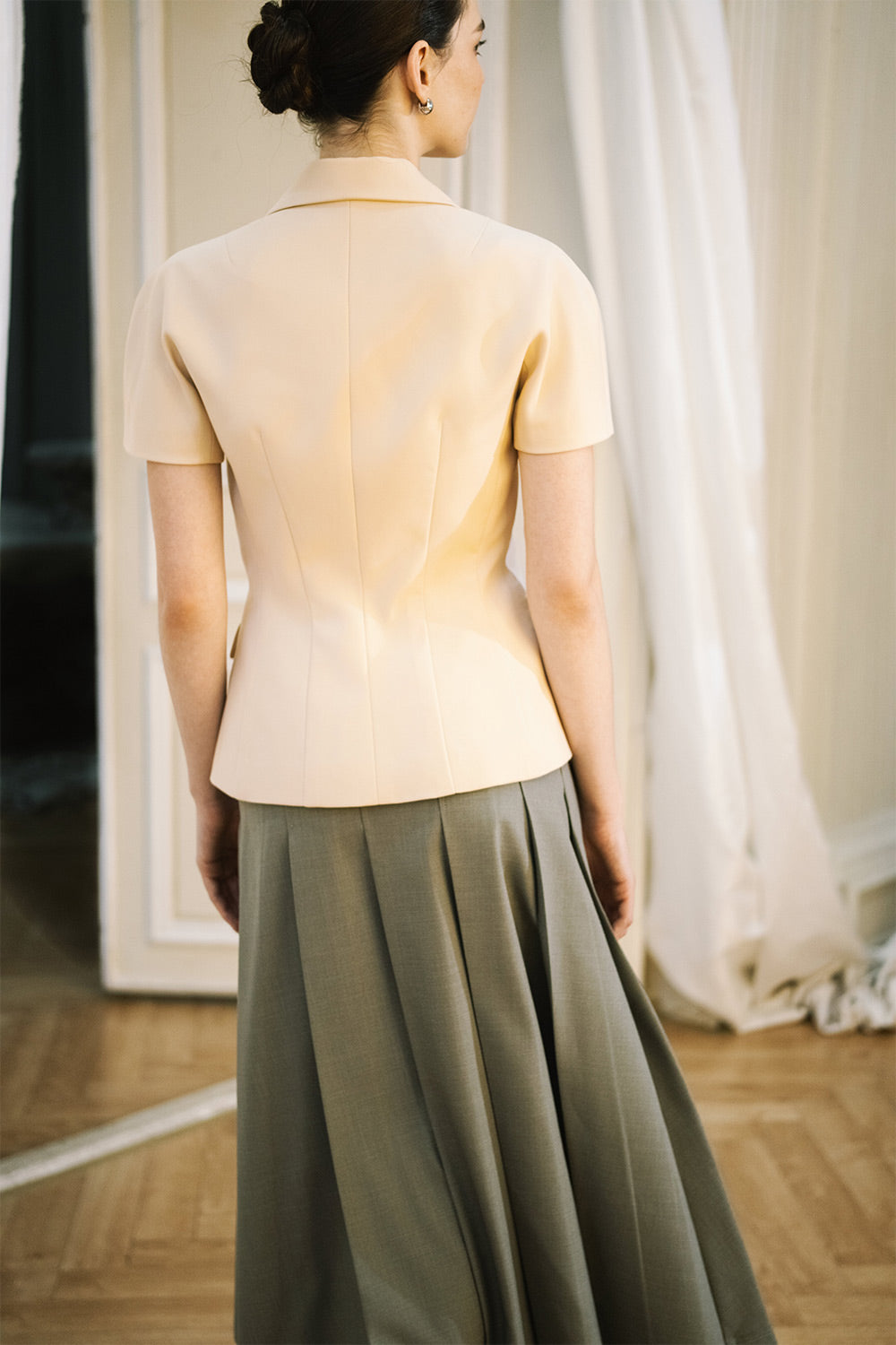 Haze A-line Knife-Pleated Wool Twill Midi Skirt