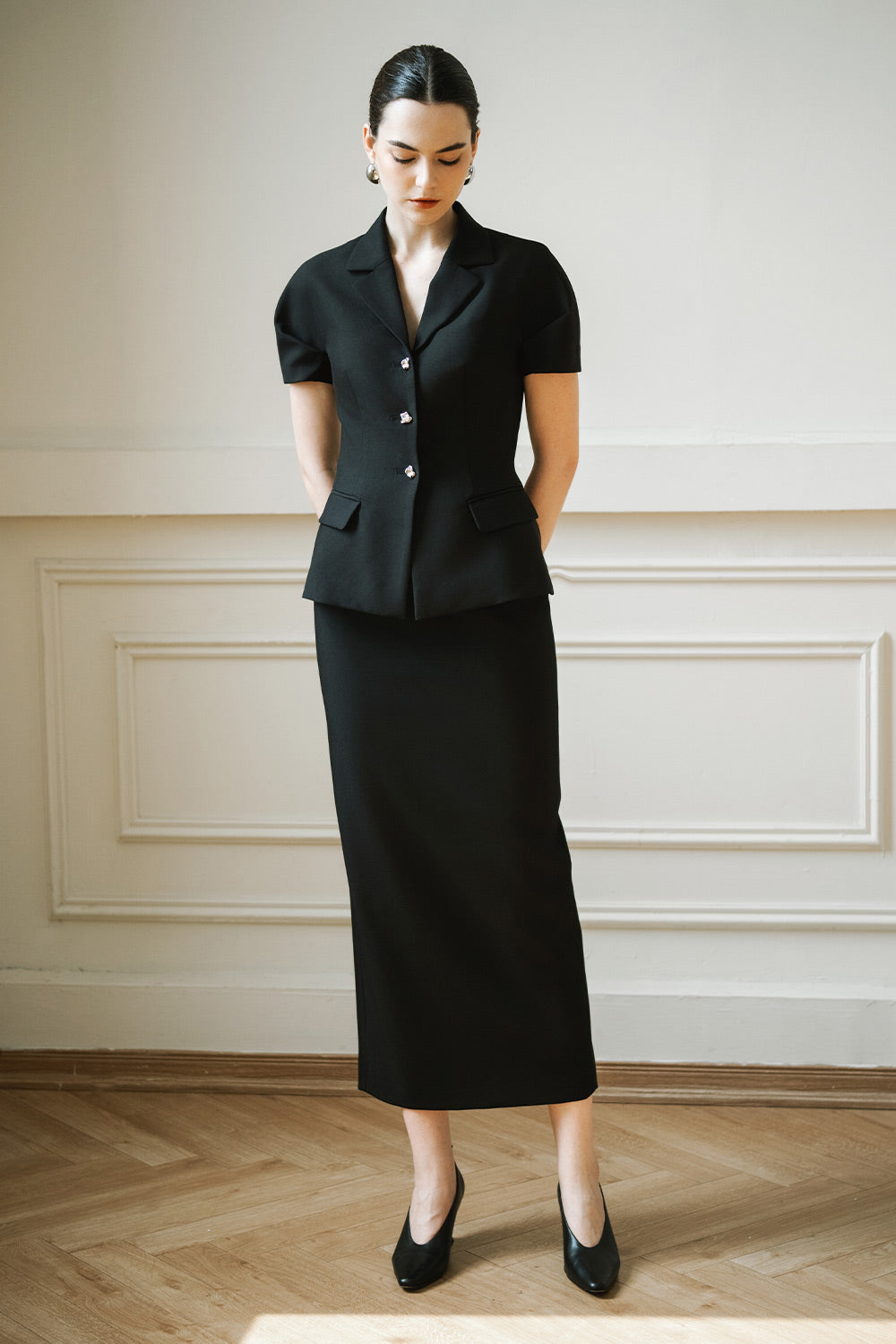 Haze Sheath Flap Pocket Twill Blazer