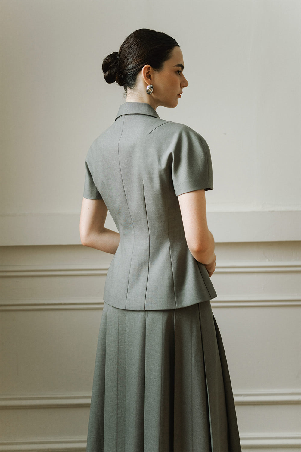 Haze A-line Knife-Pleated Wool Twill Midi Skirt