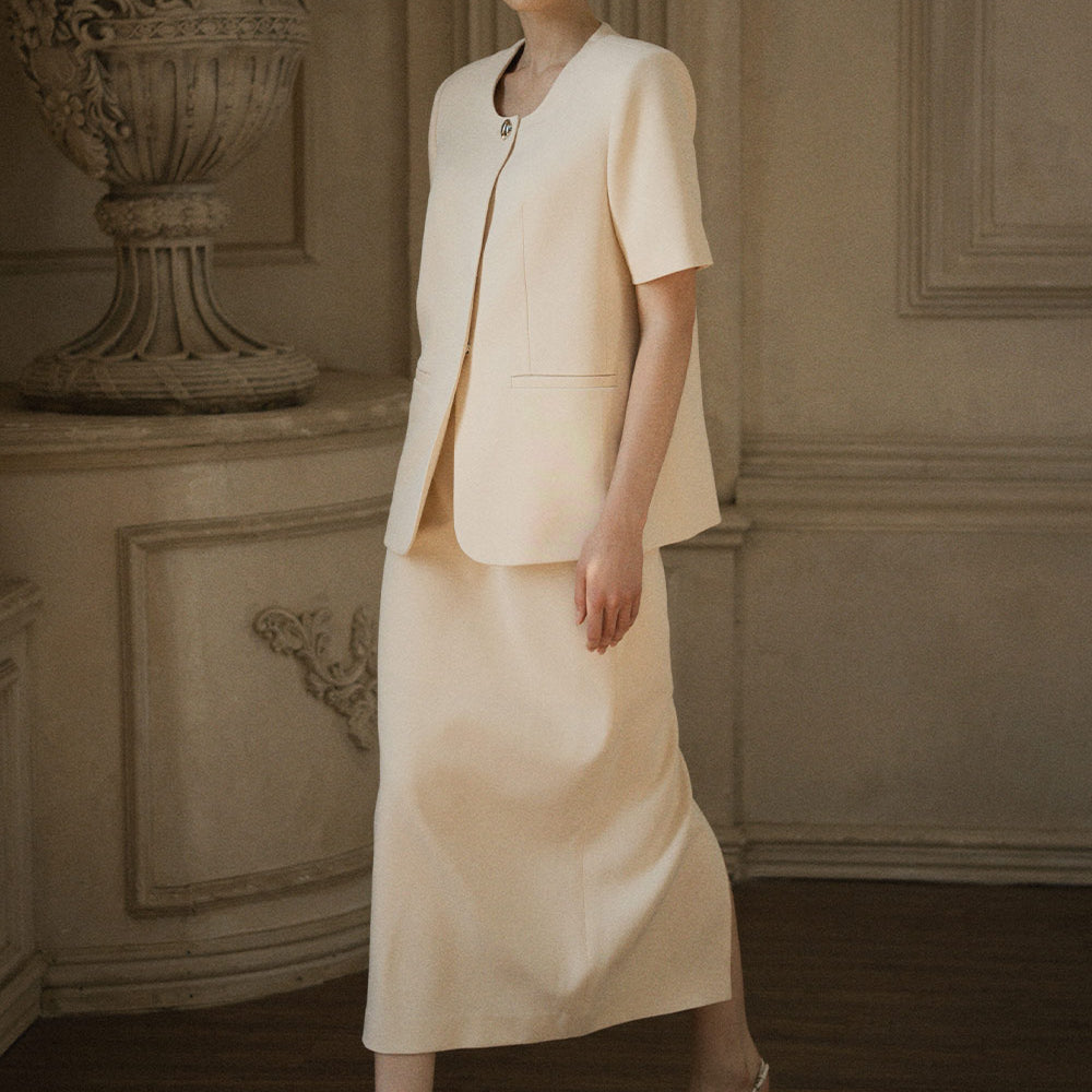 Orchis Sheath Back Slit Twill Midi Skirt