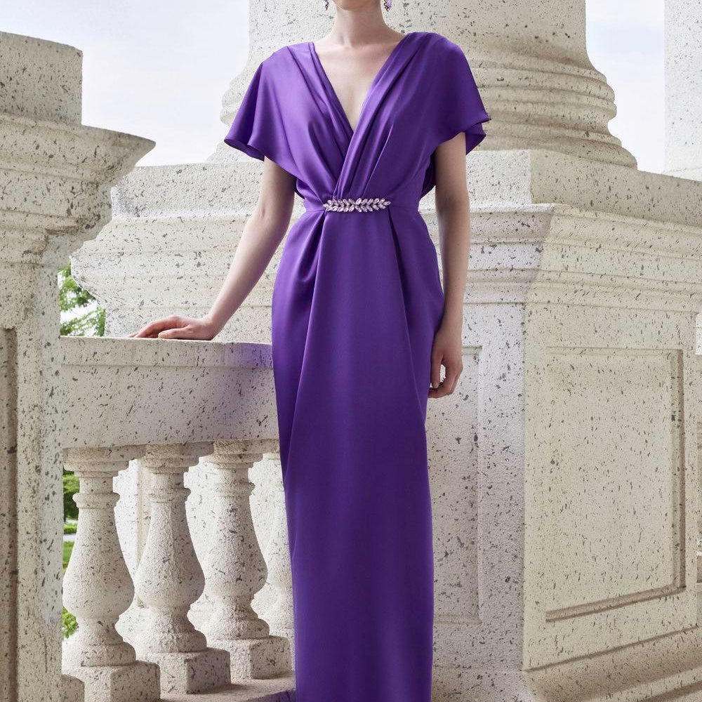 Solace Pegged V-Neck Silk Floor Length Dress - MEAN BLVD
