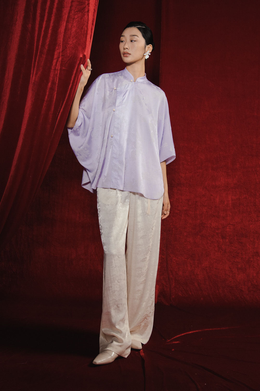 Cam Vien Straight Wide Leg Silk Floor Length Pants