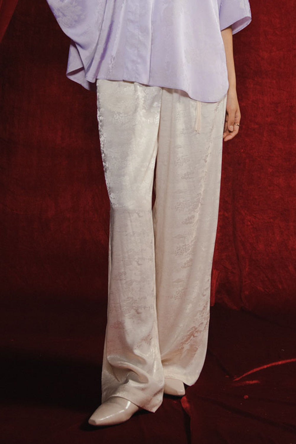 Cam Vien Straight Wide Leg Silk Floor Length Pants